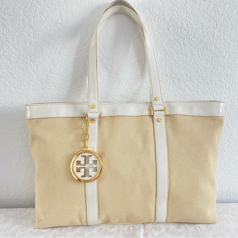 Tory Burch Beige and White Tote